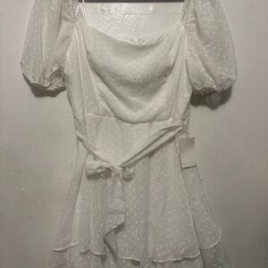 Elegant White Puff Sleeve Dress